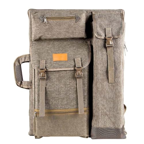 TRANSON Art Portfolio Case Artist Backpack Canvas Bag Large 26” x 19.5” - color: Khaki