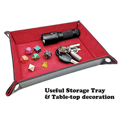 Dice Holder and Tray - Double Sided PU Leather and Velvet Folding Tray for Dice Gaming and Other Table Games (Red) - color: Red