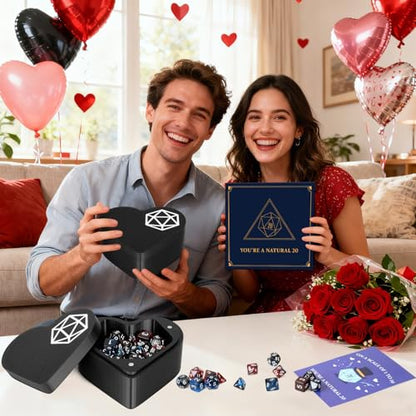 MOVINPE D&D Dice Box with Dice Set – Heart-Shaped Polyhedral Dice Storage Case with 14 Dice, Valentine’s Day Gift for Dungeons & Dragons Players, Tabletop RPG Dice Gift Set