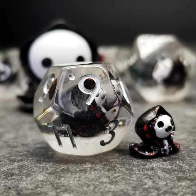 Sage's Portal Familiars and Reagents Resin DND Dice Set Polyhedral Dice Set for Dungeons and Dragons RPG Tabletop TTRPG (Baby Grim) - color: Baby Grim