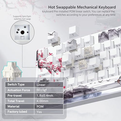 Womier 75% Wireless Mechanical Keyboard with Color Multimedia Screen | Gaming Creamy Keyboard, Theme 3-Modes Hot Swappable Key board w/Wrist Rest,SK80 PRO Gasket RGB Custom for Mac/Win,Red Plum - color: White