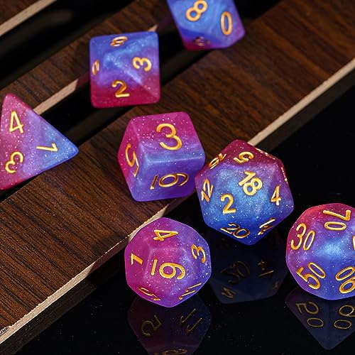 7PCS DND Dice Bisexual-Pride Polyhedral Dice Set D&D Homosexual Flag for RPG and Other Tabletop Games(Matte) | Leather Storage Bag, DM Gift, for Dungeons and Dragons Role Playing Games - color: Flag-bisexual-pride(matte)