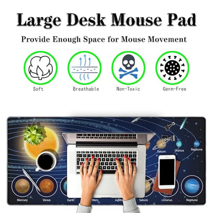 Biggest Mouse Pad - Yellow Pc Desk Mat, 900X400mm Waterproof Non-Slip Rubber Base, 35.4" X 15.7" for Work, Game, Office Galaxy Solar System Planets - color: Galaxy Solar System Planets