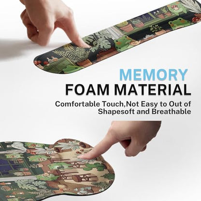 Arttown Keyboard Mouse Pad Set, 4 in 1 Desk Mat Set Frog Cute | Cartoon Plant Large Mousepad+Keyboard Wrist Rest+Mouse Wrist Rest+Coaster Ergonomic Design for Home Office Computer - color: Cute Frog