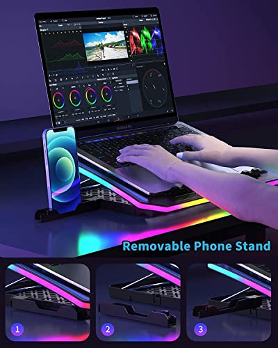 KeiBn Upgarde Laptop Cooling Pad, RGB Lights Laptop Cooler 6 Fans for 15.6-17.3 Inch Laptops, 7 Height Stands, 10 Modes Light, 2 USB Ports, Desk or Lap Use (A8,Blue) - size: A8-Blue