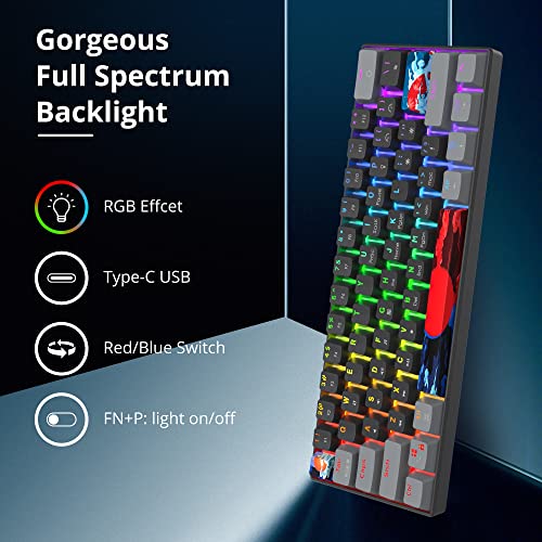 Owpkeenthy 60% Percent Keyboard Mechanical Gaming with Red Switch Wired Ultra Compact RGB Mini Keyboard Backlit for PC Xbox PS4 (Dark/Red Switch) - color: Dark/ Red Switch