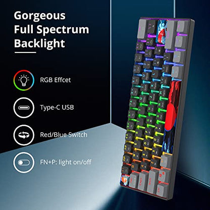 Owpkeenthy 60% Percent Keyboard Mechanical Gaming with Red Switch Wired Ultra Compact RGB Mini Keyboard Backlit for PC Xbox PS4 (Dark/Red Switch) - color: Dark/ Red Switch