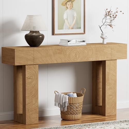 63 Inch Long Console Table, Narrow Rectangular Sofa Table Behind The Couch, Farmhouse Entryway Table for Entrance, Hallway, Living Room (Natural) - color: Natural, style: No Socket
