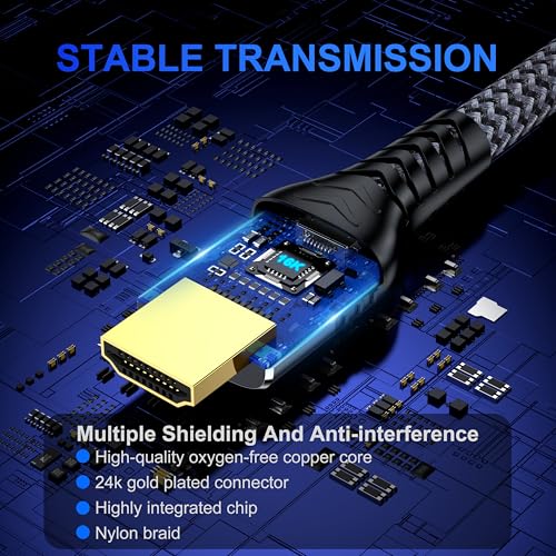 16K 8K 4K HDMI Cable 2.2 3.3ft, 96Gbps Ultra High Speed Braided HDMI 2.1 Cable, HDMI to HDMI Cable Supports 8K 4K 240Hz 144Hz 120Hz HDR eARC HDCP 2.2&2.3, Compatible HDTV Monitor Soundbar Xbox PS5/4 - size: 3.3 ft