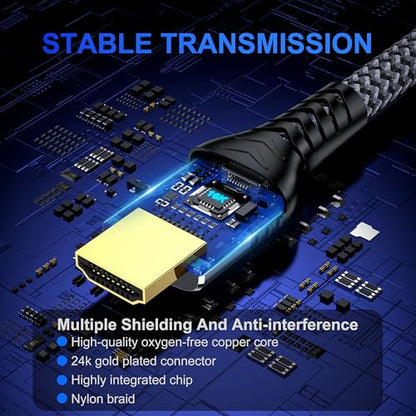 16K 8K 4K HDMI Cable 2.2 3.3ft, 96Gbps Ultra High Speed Braided HDMI 2.1 Cable, HDMI to HDMI Cable Supports 8K 4K 240Hz 144Hz 120Hz HDR eARC HDCP 2.2&2.3, Compatible HDTV Monitor Soundbar Xbox PS5/4 - size: 3.3 ft