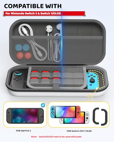 Switch 2 Slim Hard Shell Carry Case for Nintendo Switch 2 2025/Switch/OLED | Hard Shell Carrying Case with Soft Lining, 10 Card Slots, Durable Ballistic Nylon, Soft Silicone Handle, Switch2 Carry Case - color: White