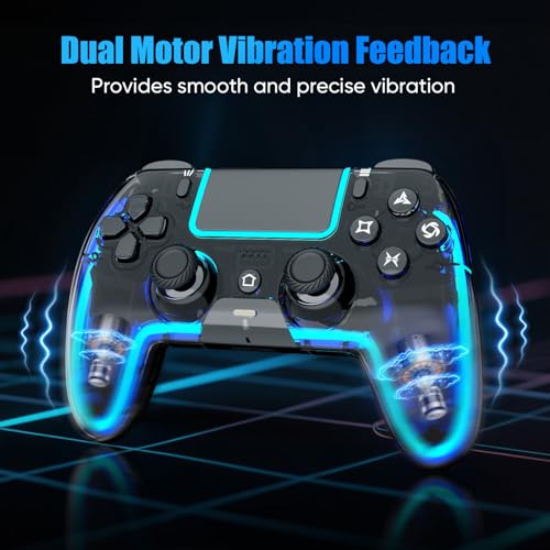 BETMI Wireless Controller for PS5, Pro/Slim/MAC/Steam Deck/PC, Hall Effect Joystick, Dual Vibration/Macro/Turbo, 3.5mm Jack, 6-Axis, Mute Key, LED Gamepad with Speaker (4 Lighting Effects, 9 Light Colors) - color: Transparent Black