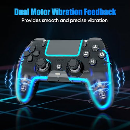 BETMI Wireless Controller for PS5, Pro/Slim/MAC/Steam Deck/PC, Hall Effect Joystick, Dual Vibration/Macro/Turbo, 3.5mm Jack, 6-Axis, Mute Key, LED Gamepad with Speaker (4 Lighting Effects, 9 Light Colors) - color: Transparent Black