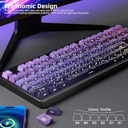 FunHub Shine Through PBT Keycaps - Purple Gradient Topographic Backlit Keycaps Set 133 Keys 60 65 75 100 Percent Cherry Profile,Side Printed Double Shot RGB Key Caps for MX Switches Gaming Keyboard - color: Purple