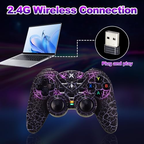 NBCP Wireless Controller for PC,Light-Up Gamepad,Black Crack Custom Design with RGB LED Lights,Turbo,Luminous Mode,Compatible with Windows 7/8/10/11 & Steam - color: Black Crack for PC Wireless