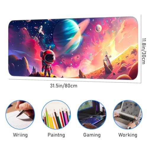 Gaming Mouse Pad, Non-Slip Rubber Band Stitched Edge, Astronaut Planet Space, Suitable for Home, Gaming, Office, 31.5x11.8 Inch Anime Mouse Pad - color: Universe space