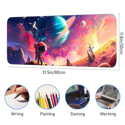 Gaming Mouse Pad, Non-Slip Rubber Band Stitched Edge, Astronaut Planet Space, Suitable for Home, Gaming, Office, 31.5x11.8 Inch Anime Mouse Pad - color: Universe space