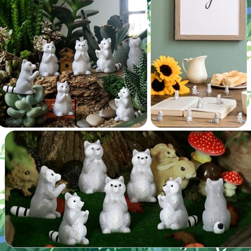 Seenelling 50 Pcs Mini Raccoon Figurine Bulk Resin Miniature Tiny Animals Figures Small Little Cute Raccoon Home Decor for Cabin Lodge Rustic Cake Toppers Desktop Home Decor(Stand) - style: Stand