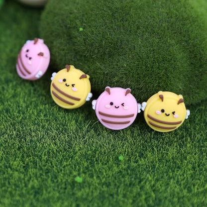 Switch Joycon Thumb Grips Caps, 4 PCS Cute Kawaii 3D Silicone Analog Thumbstick Button Cover Compatible with Nintendo Switch Lite/OLED Joystick Caps (Pink+Yellow Bee) - color: Pink+Yellow Bee