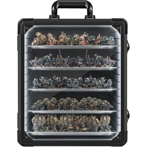 WELIDAY Miniatures Storage Case Miniatures Transport Case Aluminum Alloy Frame with Lock and LED Light (Large Size) - color: Black with Light, size: Large