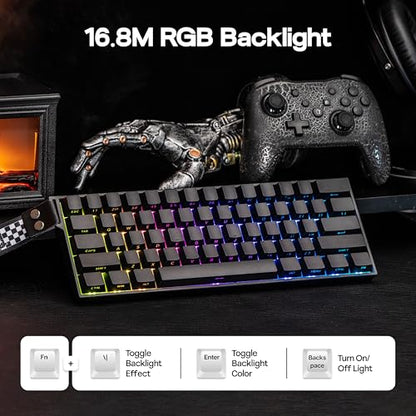MechLands Aula Mini60 HE PRO Wireless Hall Effect Gaming Keyboard, 4000mAh | Magnetic Keyboard with 8K Polling, Fast Trigger, SOCD & DKS, Adjustable Actuation, RGB Backlit, Sound Dampening (Black) - color: Black