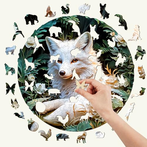 Wooden Puzzle for Adults - Unique Shape Fox Wooden Jigsaw Puzzle, Wood Puzzles, Challenge Puzzle for Adults 11.4x11.4 in 200 Pieces