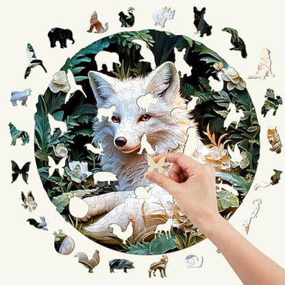 Wooden Puzzle for Adults - Unique Shape Fox Wooden Jigsaw Puzzle, Wood Puzzles, Challenge Puzzle for Adults 11.4x11.4 in 200 Pieces