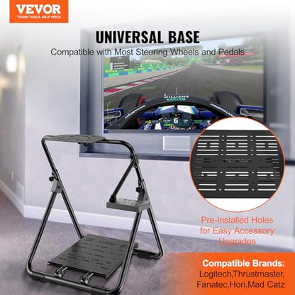 VEVOR Foldable Racing Steering Wheel Stand, Height Adjustable Universal Base Compatible with Logitech & Thrustmaster Racing Wheel and Pedal, Heavy-duty Frame Standard GT/Formula Seating Portable - size: 28.35 x 31.5 x 32.68 in