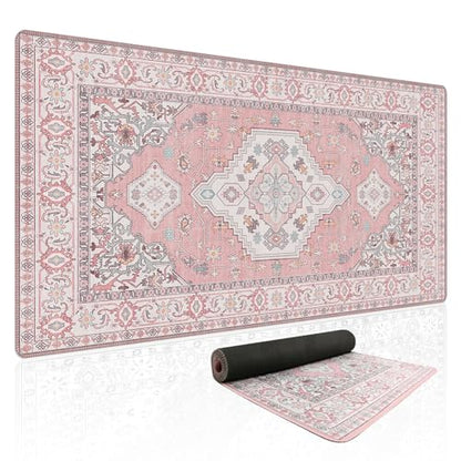 Baziabbo Pink Desk Mat,XXL Extended Large Mouse Pad,Gaming Mousepad with Stitched Edge,Non-Slip Rubber Base Keyboard Desk Pad for Home Office Study Game (Pink) - color: Pink
