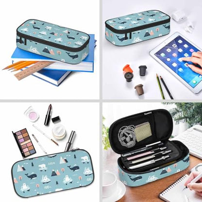 Polar Bear Pencil Bag Blue Whale Ocean Mountains Iceberg Snow Big Capacity Pencil Case Pencil Pouch Pen Bag for Teen Men Women - color: Polar Bear