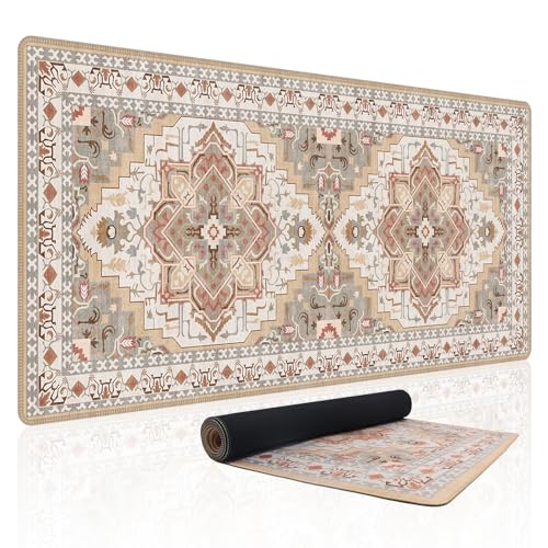 Baziabbo Cute Desk Mat,XXL Extended Large Mouse Pad,Gaming Mousepad with Stitched Edge,Non-Slip Rubber Base Keyboard Desk Pad for Home Office Study Game (Khaki) - color: Khaki