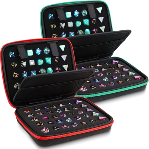 Aoriher 2 Pcs Dice Case with Removable Slotted Tray for Storage Game Storage Case Dice Holder Holds up to 70/10 Sets (Red,Green) - color: Red,Green