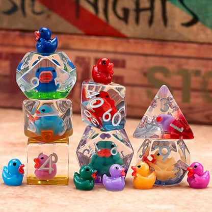 Duck Resin D&D Dice Set, 7-Piece DND Polyhedral Dice (D4, D6, D8, D10, D12, D20, D%) Dungeons and Dragons Dice Set - color: Duck-seven Colored