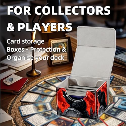 Trading Card Storage Box, Premium PU Leather with Magnetic Closure, Holds 100+ for MTG Cards, Black Cat & Red Moon Durable Deck Box for Magic the Gathering, Trading Card Games - color: Black Cat & Red Moon