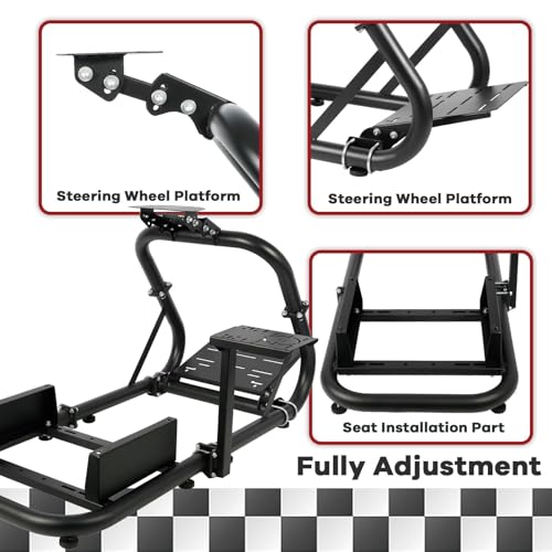 Hottoby G920 Racing Simulator Cockpit 50mm Round Tube Fit for Logitech,Fanatec,Thrustmaster T300RS TX G923 G27 G29 racing steering wheel race car seat, adjustable, Without Wheel Pedal Seat Handbrake