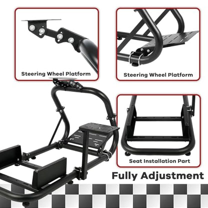 Hottoby G920 Racing Simulator Cockpit 50mm Round Tube Fit for Logitech,Fanatec,Thrustmaster T300RS TX G923 G27 G29 racing steering wheel race car seat, adjustable, Without Wheel Pedal Seat Handbrake