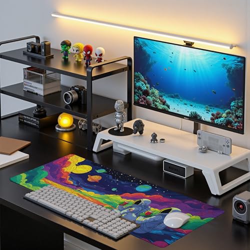 Astronaut Gaming Mouse Pad Abstract Sky Mouse Pad 31.5x11.8 Inch Eat Pizza Texture Non-Slip Rubber Base Large Mousepad Stitched Edges Keyboard Mouse Mat Desk Pad for Office and Home - color: Astronaut