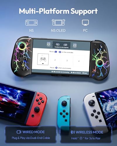 VOYEE Switch Controllers with Hall Effect Joystick & Kickstand, Compatible with Nintendo Switch/OLED, Wireless Pro Controller Ergonomic Grip Joypad with RGB Light, Turbo, Macro, 4 Game Slot Gray - color: Gray