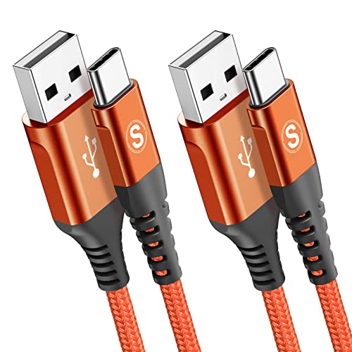 sweguard USB Type C Cable 3.1A Fast Charging [2Pack,6.6ft+6.6ft], USB-A to USB-C Charger Nylon Braided Cord for Samsung Galaxy S21 S20 S10 S9 S8 Plus,Note 20 10 9 8 7,A71 A51 A32,LG,Moto,PS5-Orange - color: Orange, size: 6.6ft+6.6ft