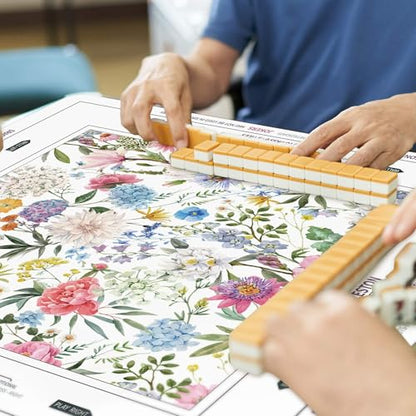 Tegeme Large Mahjong Mat 31.5 x 31.5 Inch Chinoiserie Flower Mahjong Mat | Anti Slip Game Rug for American Mah Jong Game Table Card Board Tile - size: 31.5" X 31.5", style: Floral