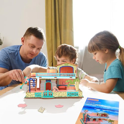 3D Wooden Puzzle,57Pcs House Model for Teens & Kids 8+,Simple Packaging | Compact 3D Architectural Model,for Parent-child Play,Classroom Rewards.Moderate Difficulty,Fun Building Activity for Ages 8+