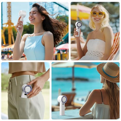 HandFan 5200mAh Portable Handheld Turbo Fan, 13000RPM Powerful Cooling Ice Fan, Mini Hand Fan Rechargeable, 100 Speeds Adjustable, Digital Display, Pocket Fans for Travel Beach Outdoors(White) - color: White