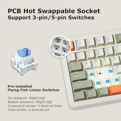 AK820 Max Tri-Mode Mechanical Keyboard, 2.4G Wireless/Bluetooth/USB-C, 75% 82Key Compact Layout, 8000mAh Battery, Hot-Swappable Gasket Mount, PBT Keycaps, RGB Backlit, Metal Knob (Fish Switch, Grey) - color: Retro