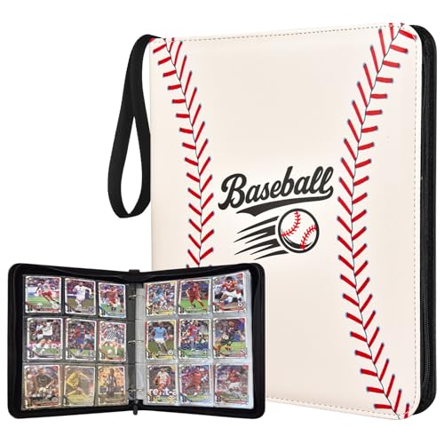Baseball Card Binder 9 Pocket, 1080 Pockets Trading Card Binder with Zipper, Portable Collector Card Album Storage Organizer for Sports Cards, Game Cards, Gifts for Kids - color: 9 Pocket Baseball Elements