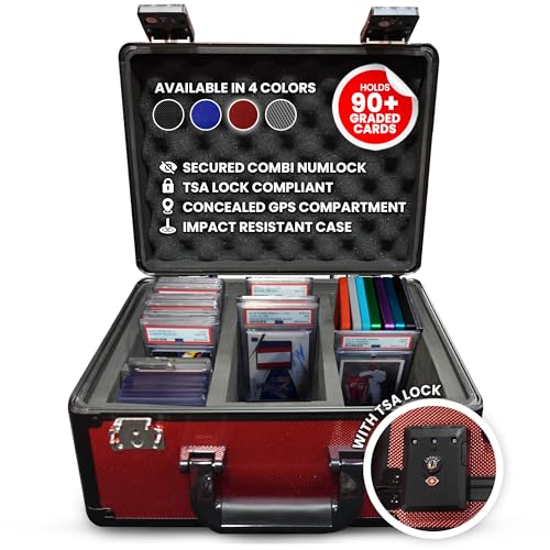 EVORETRO Graded Card Case Storage Box - PSA Slab Case Holds up to 90 PSA Cards Also Fits Top Loaders, BGS, CSG, One Touch, Sports & Trading Cards - 3 Rows Graded Card Storage Box with TSA Lock (Red) - color: Red, style: Holds 90 Graded Cards