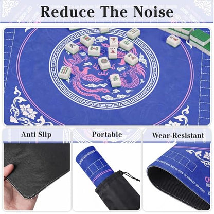 Britimes Mahjong Mat with Black Carrying Bag,31.5"x31.5", Dragon Blue | Pink Non-Slip Noise Reduction Gaming Mat Rubber Multi Purpose Game Table Cover for Mahjong Card Dominoes Board Tile Games - color: Deep Blue Pink