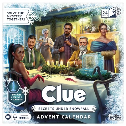 Clue Advent Calendar: Secrets Under Snowfall | 24 Days | Family Mystery Games | with 6 Winter-Themed Tokens and Surprise | Ages 10+ | 1+ Players