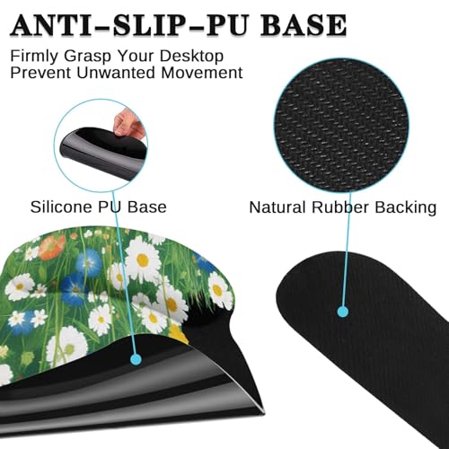 Arttown Red White Blue Flower Desk Mat Cute Black Cat Mouse Pad Set 4 in 1 Ergonomic Design Large Desk Pad + Keyboard Wrist Rest + Mouse Wrist Rest + Coaster Suitable for Home Office Study Game - color: Black Cat