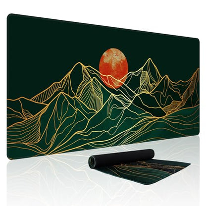 Baziabbo Desk Mat,XXL Extended Large Mouse Pad,Gaming Mousepad with Stitched Edge,Non-Slip Rubber Base Keyboard Desk Pad for Home Office Study Game (Mountains) - color: Mountains