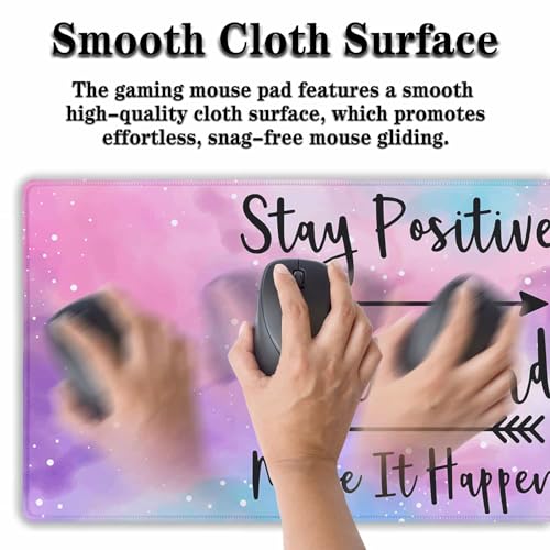 Gaming Desk Mat Large Gaming Mouse Pad Women Office Desk Mat Extra Large Mouse Pad Non-Slip Rubber Base 35.4 X 15.7 for Game Office, Stay Positive Work Hard and Make It Happen - color: Inspirational Quotes